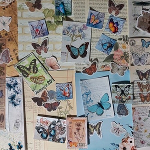 Ensemble Unique pour scrapbooking de style vintage /thème papillons/ Images/Autocollants/Fournitures/Scrapbook Making/Junk Journal.50 Pièces