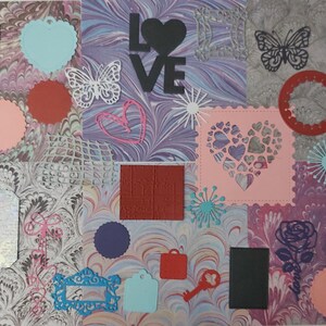 Complete set for scrapbooking and other projects. Diary, greeting cards, diary. 6 Art paper and 34 assorted die-cuts/Junk Journal/Cutout