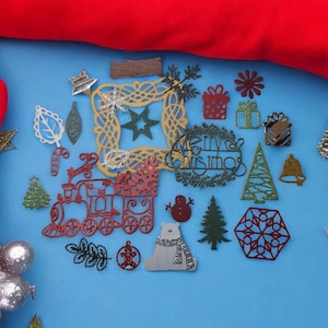 Kit de Noël 25 pièces/scrapbooking/Junk Journal/Fabrication de cartes de Noël/Découpes/agenda/fournitures/Papier cartonné Brillant et autres