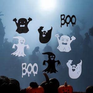 Jolies Découpes de 4 motifs Noir/Blanc d'Halloween/Junk Journal/Scrapbook Supplies/Die Cut/Card making/Scrapbooking/Fourniture/Décoration