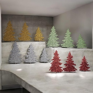 Découpes de sapins/Scrapbooking/Journal/cartes de souhaits de Noël/Art collage/Artisanat/Découpe carton scintillant/Vert/Or/Argent/Rouge