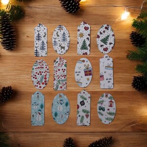 Jolies Découpes de 12 Étiquettes motif de Noël/Junk Journal/Scrapbook Supplies/Die Cut/Card making/Scrapbooking/Fourniture/carte de souhaits