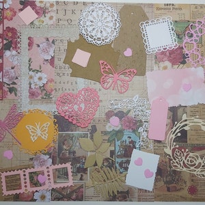 Ensemble pour projets de scrapbooking et autres. Journal, cartes de souhaits, agenda. 6 Papier artistique et plus 30 découpes assorties