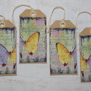 Étiquettes Avec papillons au style vintage avec cordon/Étiquettes cadeaux/ Étiquettes d'anniversaire/Journal indésirable/scrapbooking