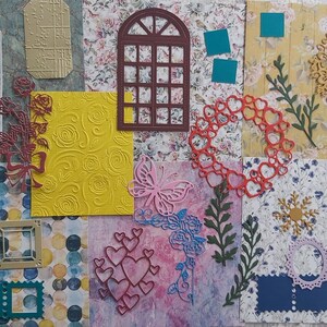 Complete set for scrapbooking and other projects. Diary, greeting cards, diary. 6 Art paper and 34 assorted die-cuts/Junk Journal/Cutout
