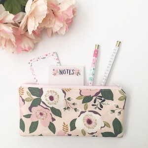 Pink Floral Pencil Zipper Pouch- Zipper Pouch- Make up Bag- Zipper Pouch- Pencil Case- Floral pencil case