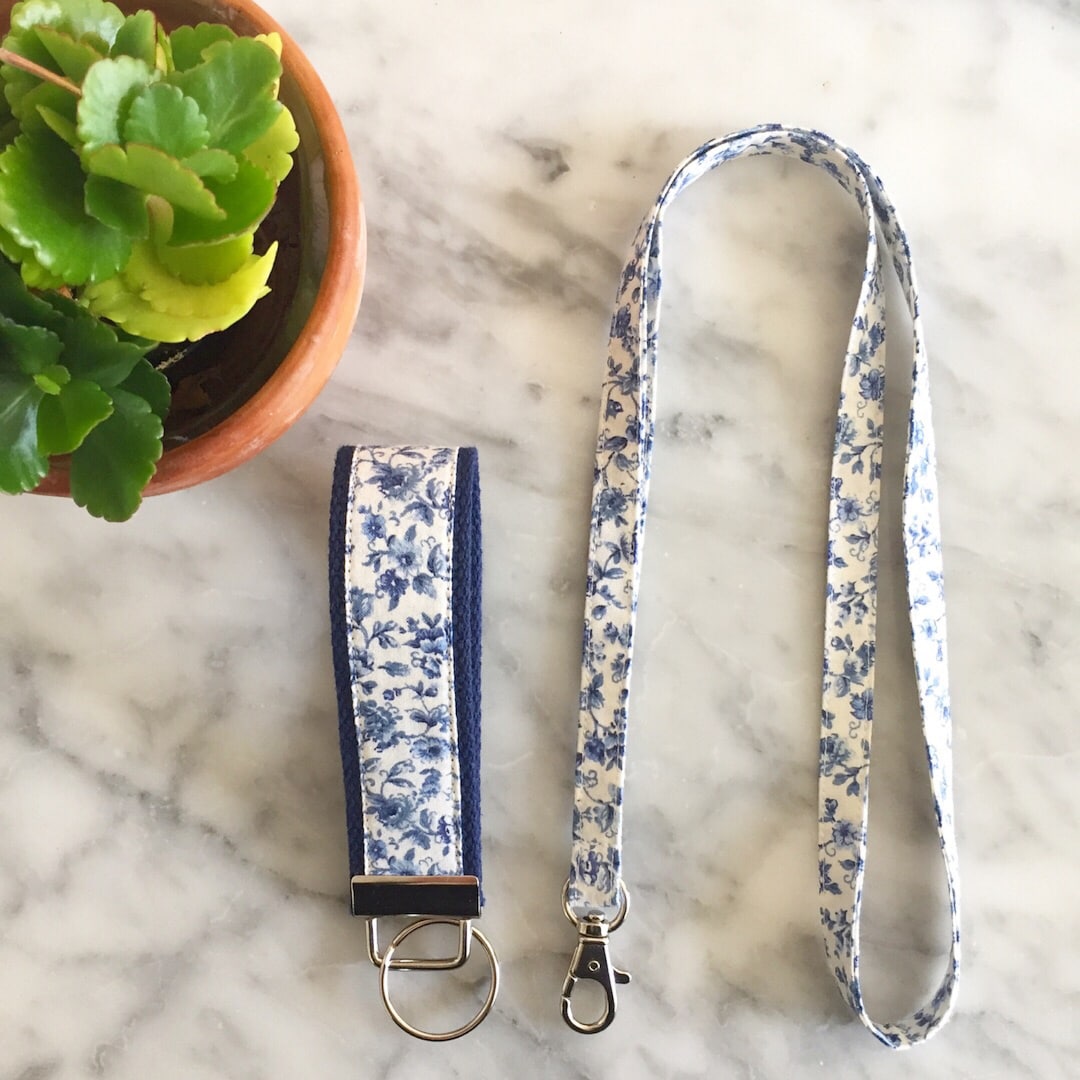 Blue Floral Pattern Lanyard Teacher Lanyard Floral Lanyard Blue and