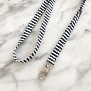 Black and White Stripe Lanyard- Teacher Lanyard-Black Lanyard- Black and White Lanyard