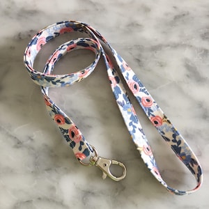 Rifle Paper Co Floral Periwinkle floral Lanyard- Floral Lanyard- Teacher lanyard