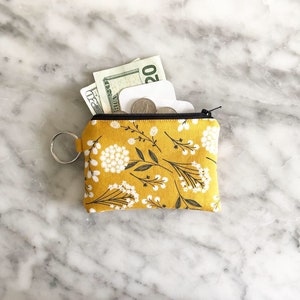 Dandelion Mustard Yellow Coin Purse- Zipper Pouch- coin pouch- Zipper Pouch- chapstick holder- Floral wristlet
