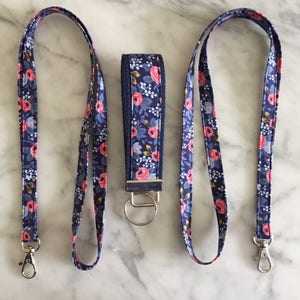 Rifle Paper Co Floral Navy floral Lanyard- Floral Lanyard- Teacher lanyard