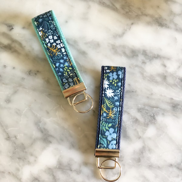 Rifle Paper Co English Garden Navy Tapestry Key Fob- Rifle Paper Co Key fob- Designer Fabric key fob- Navy Key Fob