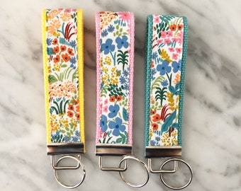 Rifle Paper Co Multi English Garden Tapestry Key Fob- Rifle Paper Co Key fob- Designer Fabric key fob- Navy Key Fob