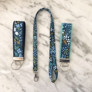 Rifle Paper Co Navy Tapestry English Garden Floral Lanyard- tapestry lanyard- Teacher lanyard