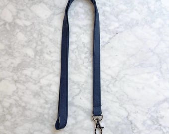 Lanière en tissu bleu marine uni - Lanière pour enseignant - Lanière marine - Lanière pour homme - Lanière élégante