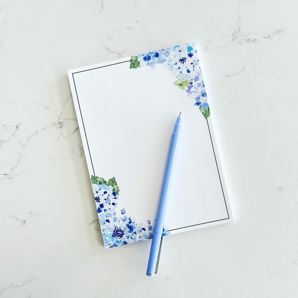 Blue Hydrangea Notepad- Noted- planning pad- notepad- note pad- planner pad- weekly to do list- watercolor notepad- stationery