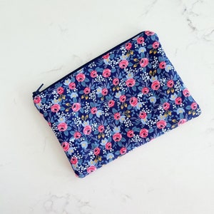 Navy Rosa Floral Zipper Pouch- Standard- Rifle Paper Co Zipper Pouch- Make up Bag- Zipper Pouch- Pencil Case- Floral pencil case