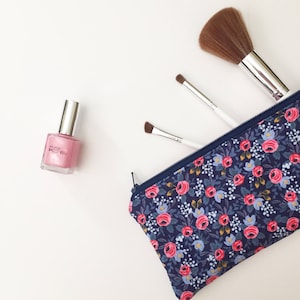Navy Rosa Floral Zipper Pouch- Rifle Paper Co Zipper Pouch- Make up Bag- Zipper Pouch- Pencil Case- Floral pencil case