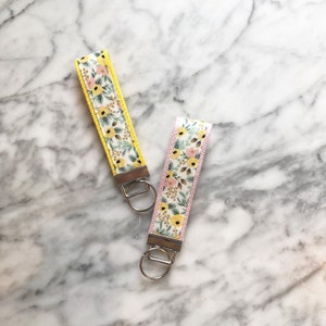 Rifle Paper Co Yellow Rosa Floral Key Fob- Rifle Paper Co Primavera- Yellow and Pink Floral Key fob