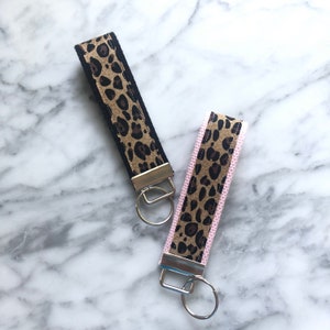 Cheetah Print Fabric Key Fob- Leopard Print Key Fob- Animal Print Key Fob