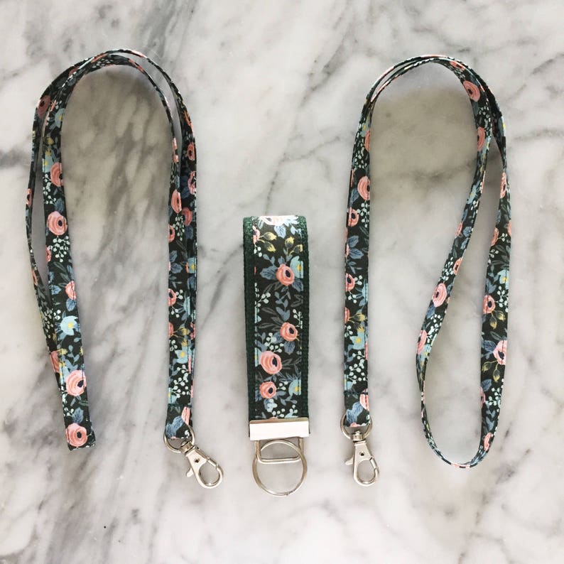 Rifle Paper Co Floral Hunter Green Lanyard Floral Lanyard Teacher lanyard image 1