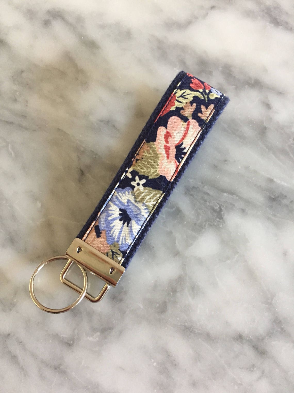 Blue Rose Print Floral Key Fob Fabric Key Fob Navy Key Fob - Etsy