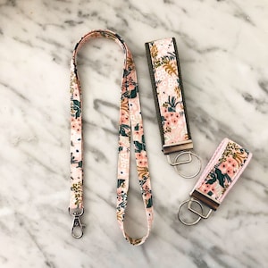 Rifle Paper Co Blush Pink Tapestry English Garden Floral Lanyard- tapestry lanyard- Teacher lanyard