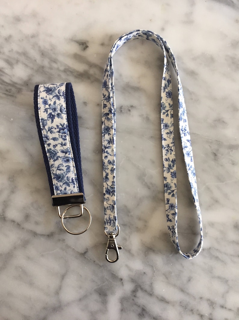 Blue Floral Pattern Lanyard Teacher Lanyard Floral Lanyard Etsy