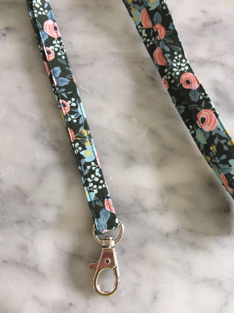 Rifle Paper Co Floral Hunter Green Lanyard Floral Lanyard Teacher lanyard image 3