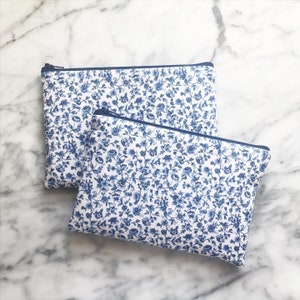 Blue and White Floral Zipper Pouch- Standard- Floral Zipper Pouch- Make up Bag- Zipper Pouch- Pencil Case- Floral pencil case