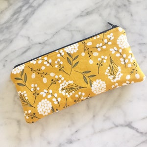 Mustard Yellow Dandelion Floral Pencil Zipper Pouch- Zipper bag- Make up Bag- Zipper Pouch- Pencil Case- Floral pencil case
