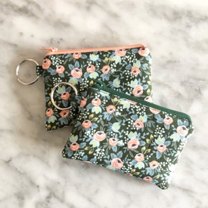 Hunter Rosa Floral Coin Purse- Rifle Paper Co Zipper Pouch- coin pouch- Zipper Pouch- chapstick holder- Floral wristlet