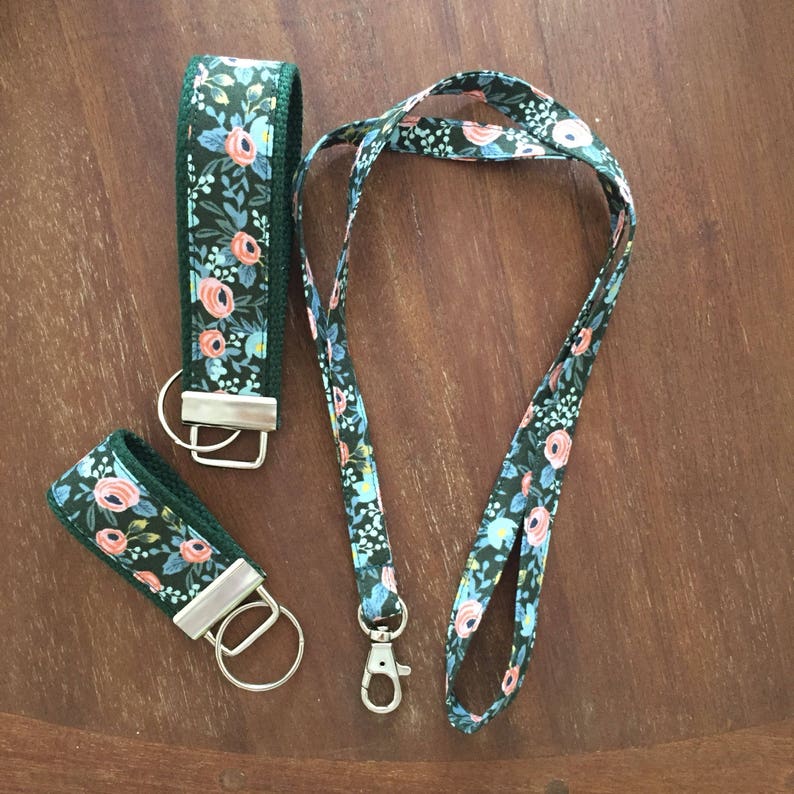 Rifle Paper Co Floral Hunter Green Lanyard Floral Lanyard Teacher lanyard image 2