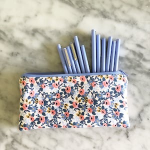 Periwinkle Rosa Floral Zipper Pouch- Rifle Paper Co Zipper Pouch- Make up Bag- Zipper Pouch- Pencil Case- Floral pencil case