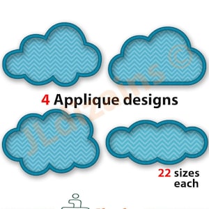 Cloud Applique Design Bundle. Cloud embroidery designs. Machine embroidery designs. Mini cloud applique. 22 sizes.