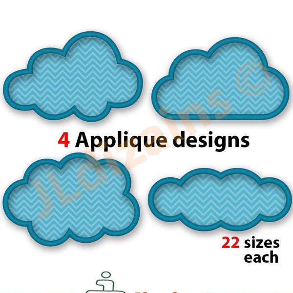 Wolke applique design set. Cloud-Stickerei-Design. Applique Design Wolke. Stickerei Applikation Wolke.