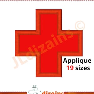 Peut inclure: Applique rouge en forme de croix. L'applique est disponible en 19 tailles.