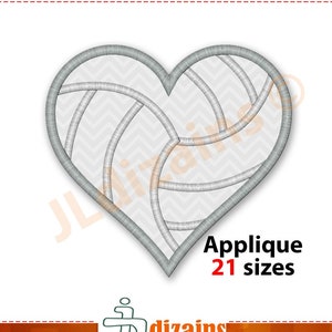 Design d'applique cardiaque de volleyball. Conception de broderie mécanique. 21 tailles incluses. Application de volleyball.
