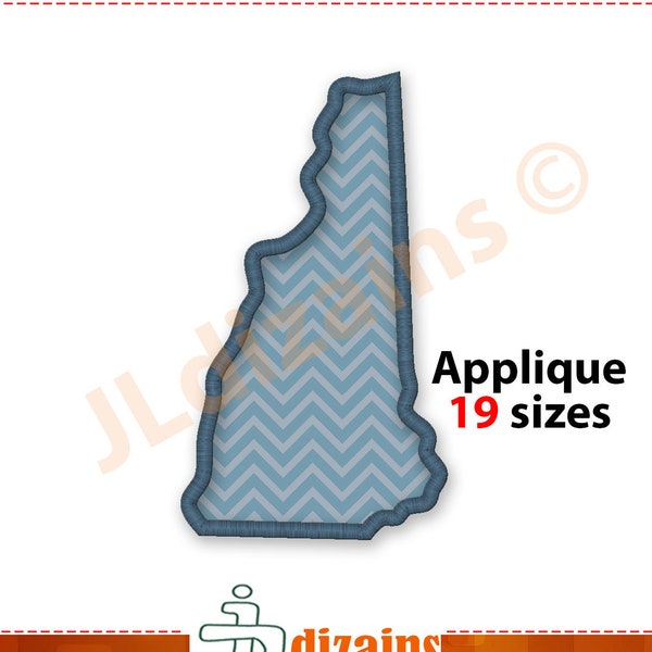 New Hampshire State Applique Embroidery Design. Machine embroidery design. New Hampshire applique design. US states embroidery applique.