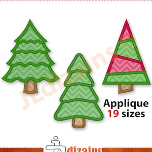 Christmas Tree Applique Embroidery design set. 3 separate tree embroidery designs. Machine embroidery design in 19 sizes.