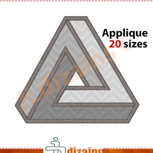 May include: A gray, geometric, optical illusion triangle applique design. The design is available in 20 sizes. Applique 20 sizes.