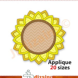 Sunflower Applique Design. Sunflower embroidery design. Flower applique design. Flower monogram embroidery design. Machine embroidery design