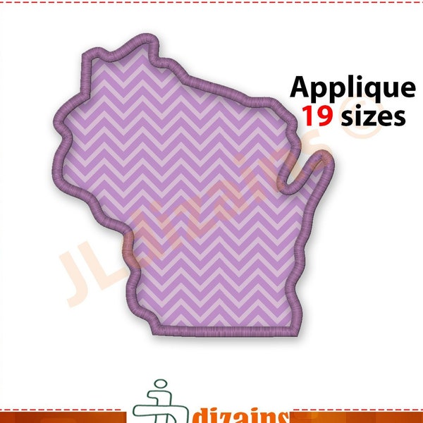 Wisconsin State Applique Embroidery Design. Wisconsin machine embroidery design. Wisconsin applique design. Embroidery applique designs.