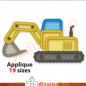Digger Embroidery Design. Digger Applique embroidery design. Excavator machine embroidery design with 19 sizes included.