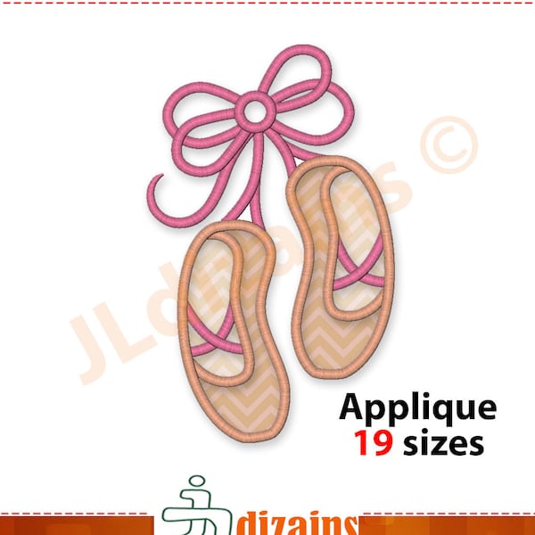 Ballet Shoes Applique Broderie design. Ballerines conception de broderie de pantoufles. Ballet applique. Broderie de ballet. Conception