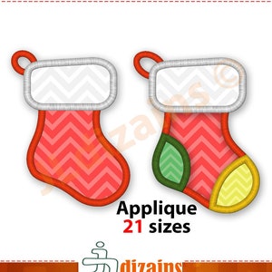 Christmas Stocking Applique Design. Christmas stocking embroidery design. Christmas sock applique. Sock embroidery Machine embroidery design image 1