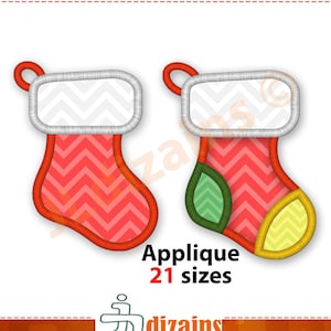 Christmas Stocking Applique Design. Christmas stocking embroidery design. Christmas sock applique. Sock embroidery Machine embroidery design image 1