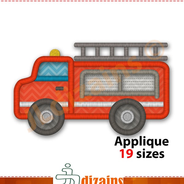 Diseño del applique del carro de bomberos. Diseño del bordado del applique del carro de bomberos. Diseño de bordado Firetruck.