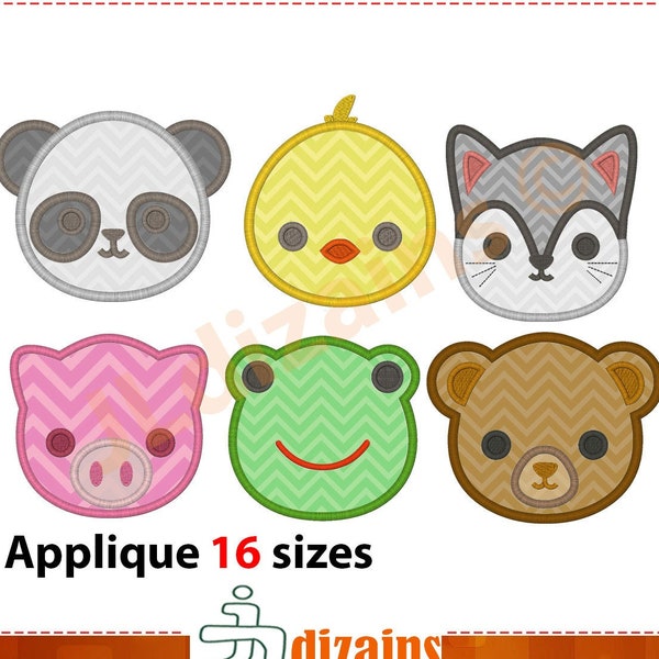 Animal Applique Design Set. Animal embroidery design set. Panda embroidery. Bear embroidery. Cat applique. Pig. Machine embroidery design