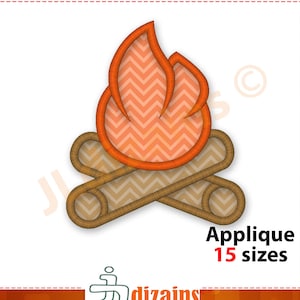 Campfire Applique Embroidery Design. Campfire embroidery design. Camping applique embroidery. Camping fire machine embroidery design.